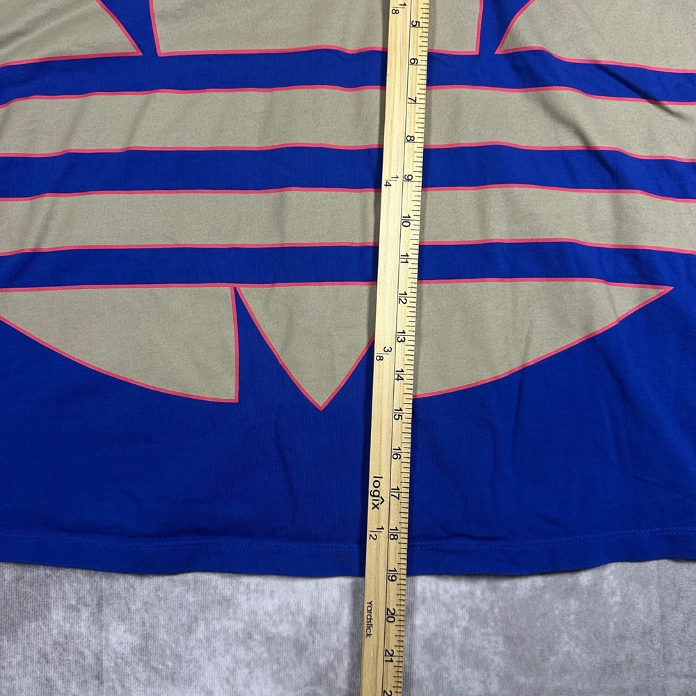 Adidas Originals Womens L Blue Tan Oversized Trefoil Graphic Crop Boxy T-Shirt - Picture 5 of 5
